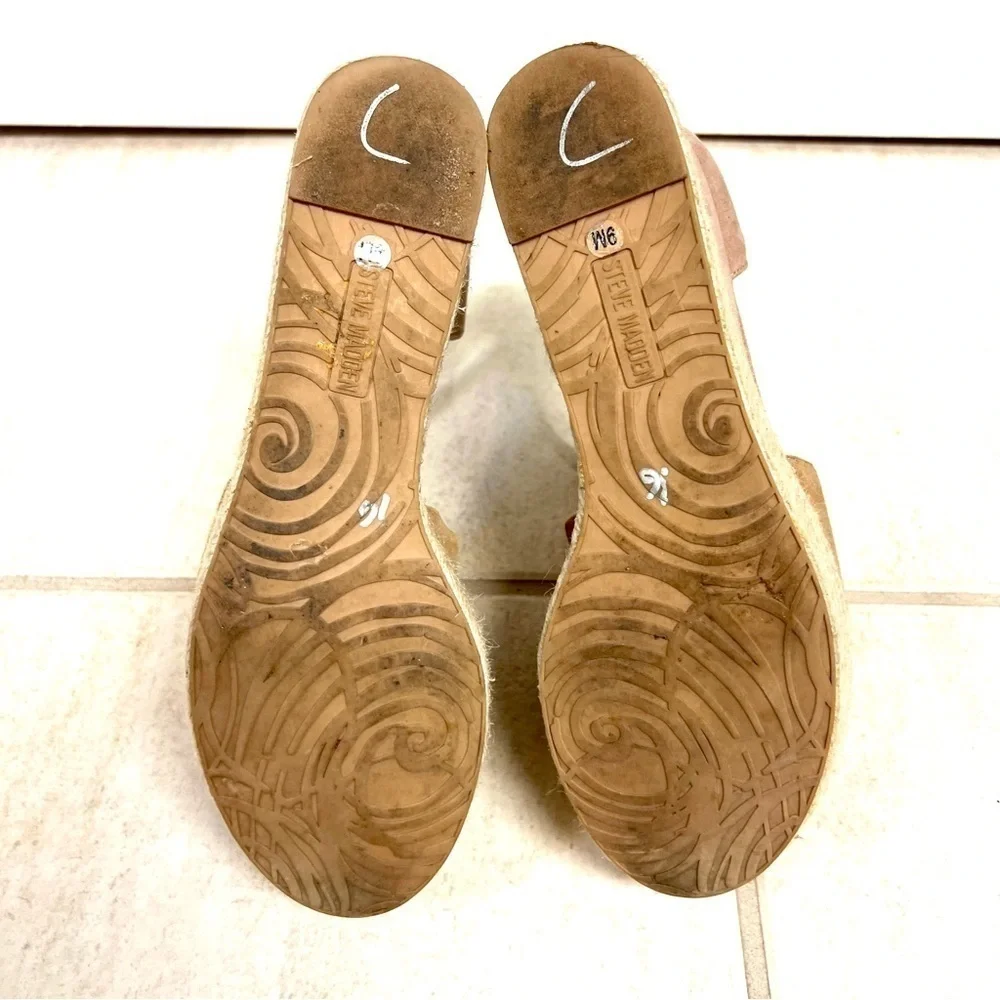 Steve Madden Apollo Suede Leather Espadrille Platform Sandals Gold Tan Boho 9M